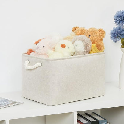 Bidtakay Baskets Collapsible Large Toy Storage Baskets for Organizing Set of 3 Closet Organizer Linen Cream Storage Bins 15 X 11 X 9.5 Inch Shelf Organizer Bins for Nursery Storage (Light Beige)