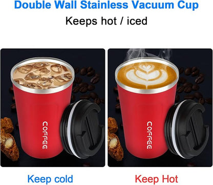 CS COSDDI 12 oz Stainless Steel Vacuum Insulated Tumbler - Coffee Travel Mug Spill Proof with Lid - coffee Cup for Keep Hot/Ice Coffee,Tea and Beer （Red）