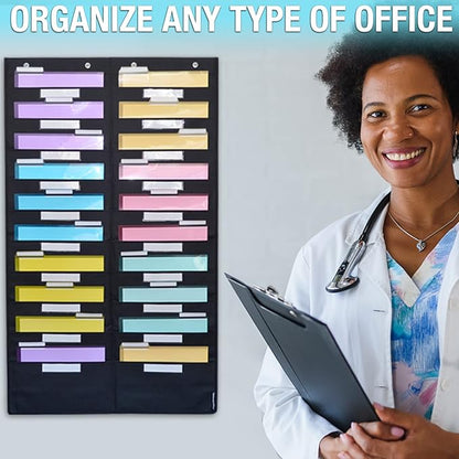 Ultimate Office WalMaster Heavy Duty, 10-Pocket Wall Chart Filing System WITH LABEL HOLDERS for Classroom and Office, Wall File Organizer PLUS 18 PocketFiles, Mounting Hardware & Door Hooks