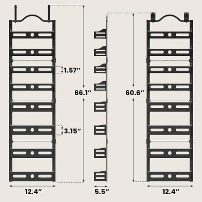 8-Tier Pantry Door Organizer, 2 IN 1 Wall Mount or Over The Door Pantry Organizer, Door Spice Rack with Adjustable Baskets, Over Door Organizer for Kitchen (12.4"W x 5.5"D x 66.1"H,1 Pack, Black)