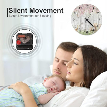 Forest Wall Clock Silent Non Ticking Battery Operated, Cartoon Nature Forest Flower Animal Bear, Deer, Fox, Rabbit Clock Decorative for Bathroom Kitchen Bedroom Living Room(12 Inch)