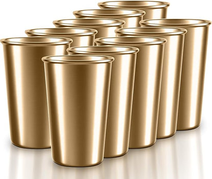 5 Pack 16 oz Stainless Steel Pint Cups,Stainless Steel Cup,Pint Cup Tumbler，water Tumbler,Stackable,Reusable,BPA Free (16oz-10pack-Gold steel)