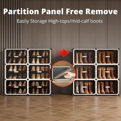 MAGINELS 6-Tier Shoe Rack,Expandable Plastic Shoe Cabinet. Shoe Storage with Door,Entryway, Closets, Hallway, and Bedroom.Accommodates Up to 24 Pairs of Shoes.Grey (3 by 6)