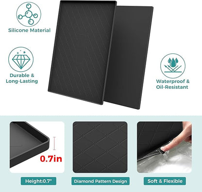 URMONA Under Sink Mat for Kitchen Waterproof, 34" x 22" Silicone Under Sink Mat for Shelf Liner Organizer, Cabinet Sink Protector Under Sink Liner for Bottom Kitchen, Bathroom(Black)