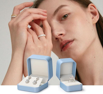 Oirlv Luxury Leather Jewelry Ring Box Engagement Ring Box Wedding Day Keepsake Case(Sky Blue)