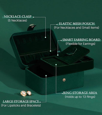 Homde Jewelry Box Small for Women: Ring Earring Organizer Storage for Dresser - Necklace Bracelets Holder with Multi Compartments(Dark Green)