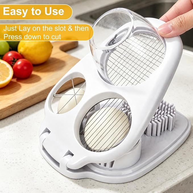 3-in-1 Egg Slicer for Hard Boiled Eggs& Egg Cutter, 304 Stainless Steel Cutting Wire, Heavy Duty Chopper & Dicer with Removable Catch Container –Multipurpose tool, Slices, Wedges, and Dices