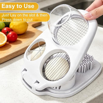 3-in-1 Egg Slicer for Hard Boiled Eggs& Egg Cutter, 304 Stainless Steel Cutting Wire, Heavy Duty Chopper & Dicer with Removable Catch Container –Multipurpose tool, Slices, Wedges, and Dices