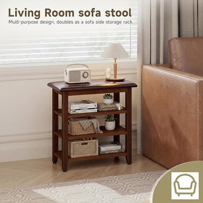 Shoe Bench with Leather Cushion,Wood Bench with Shoe Rack,3-Tier Shoe Storage Organizer for Entryway,Hallway,Living Room (Brown, 3-Tier-23.6")