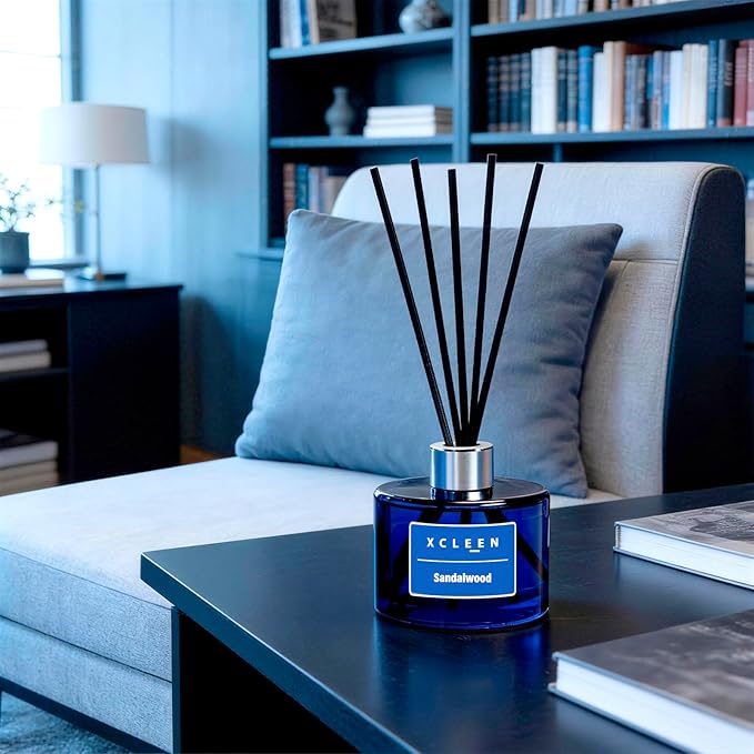 Reed Diffuser Set, 6.7 fl oz Sandalwood Scented Oil Diffuser with Sticks, Reed Diffusers for Home Bathroom Shelf Decor