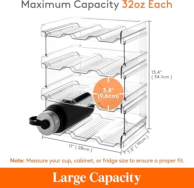 Lifewit 4 Tier Stackable Water Bottle Organizer for Cabinet, Plastic Bottle Holder Fits 12 Bottles/Tumblers up to 3.8" Diameter for Pantry/Countertop/Cupboard, 28 x 19 x 34 cm/11 × 7.5 × 13.4"