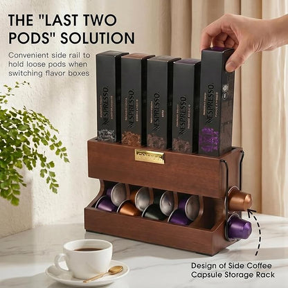 Wood Pod Dispenser Designed for Nespresso Original Line Capsules, Freestanding Countertop Pods Rack, Coffee Pods Holder for Home Office Kitchen Counter, Dispenses 5 Coffee Flavors (Brown) (5 Columns)