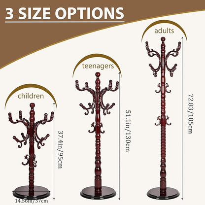 Solid Wooden Coat Rack Stand, Coat Racks Freestanding with 14 Hooks, Natural Birch Wood Coat stands with Sturdy Round Base, tree Coat Hanger Standing for Entryway Bedroom Office (Redwood disc)
