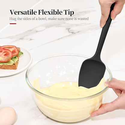 600ºF Heat Resistant Spatula, 11.34 inch High Heat Food Safe Semless Kitchen Silicone Spoon Spoonula Scraper for Cooking Baking Mixing Scraping Stirring Nonstick Cookware Pan Bowl (Black)