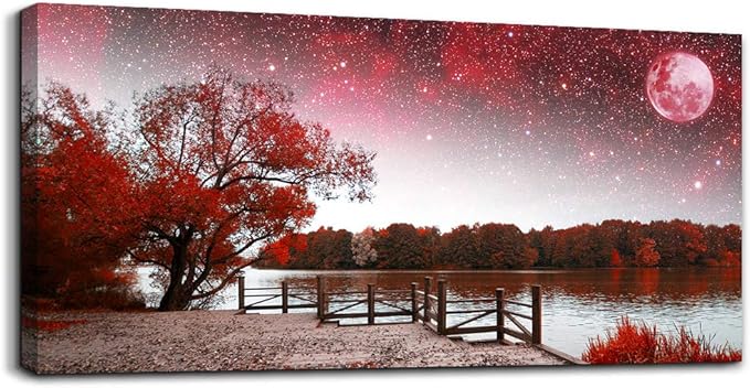 Print Artwork Wall Art Decor Poster for living room Red tree moon starry sky red landscape painting bathroom Wall Art for bedroom Canvas Prints Picture Works Ready to Hang Office Home decorations