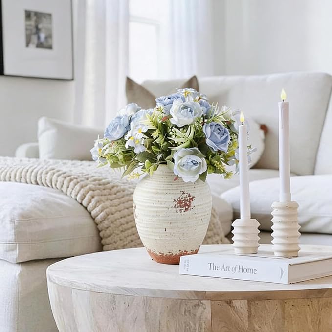 Ceramic Decorative Flower Vase 7.4 Inch Pottery Rustic Farmhouse Boho Terracotta Vase for Home Decor, Table, Living Room, Bathroom, Shelf, Mantel Decoration