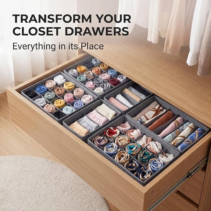 SUREMAX Underwear Organizer, 10 Set Foldable Fabric Underwear Drawer Organizer and Sock Organizer, Drawer Organizers for Clothing, Storage Bins for Underwear, Sock, Bra and Tie