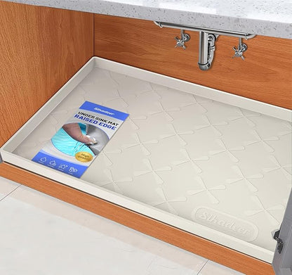 SIKADEER Waterproof Under Sink Mat 22x19, Raised Edge Silicone Mat Under Sink Shelf Liner, Sink Protector Kitchen Cabinet Tray for Bathroom Vanity and Small Cabinets, Cat Food Mat