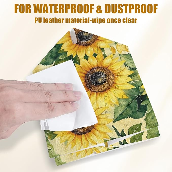 Watercolor Sunflower Tissue Box Cover 2PCS, Leather Tissue Box Holder Square Facial Paper Case Tissue Box Cube Organizer for Bathroom Bedroom Desk Office