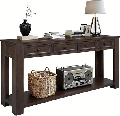 LKTART 63" Solid Wood Console Table Sofa Table with Storage Drawers and Bottom Shelf,Farmhouse Entryway Table for Hallway Foyer,Sofa Couch Table,Easy Assembled (63" Espresso)