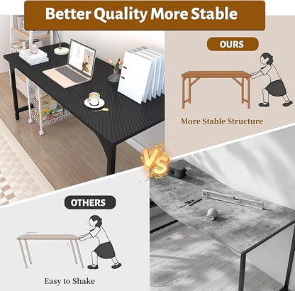 Computer Desk, 55 Inch Home Office Desks, Office Desk for Gaming Writing Study Work, Study Table with Large Legroom, Computer Desk with Metal Frame (Black Carbon Fiber Tabletop, 55inch)