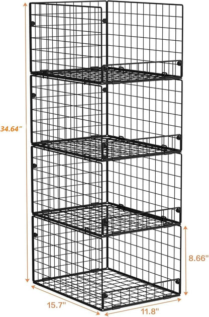 4-Tier Stackable Closet Organizers and Storage Shelves, Foldable Closet Shelf Organizer System, Stackable Storage Bins Drawers for Closet Organizer System, Black(Patent 30022416, 15.7"x11.8"x34.64")