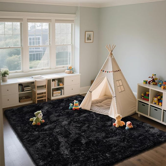 Shag Area Rugs for Bedroom Living Room,4X6 Ultra Soft Fluffy Area Rugs for Dorm,Indoor Carpet Plush Rugs for Home Decor,Black