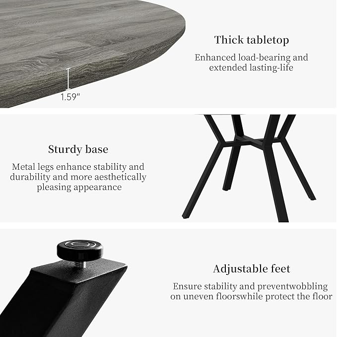 Extendable Round Dining Table Set for 4-6 People, 43.3"-59.1" Extendable Kitchen Table with 4 Upholstered Chairs, Space Saving for Kitchen Dining Room (Grey Table+4 Grey Chairs)