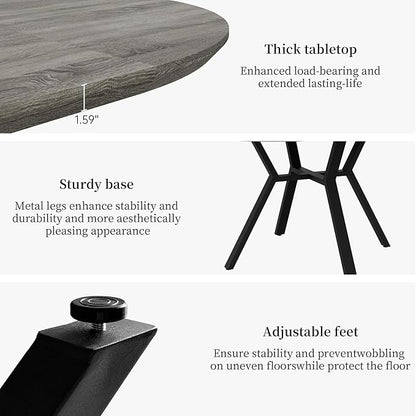 Extendable Round Dining Table Set for 4-6 People, 43.3"-59.1" Extendable Kitchen Table with 4 Upholstered Chairs, Space Saving for Kitchen Dining Room (Grey Table+4 Grey Chairs)