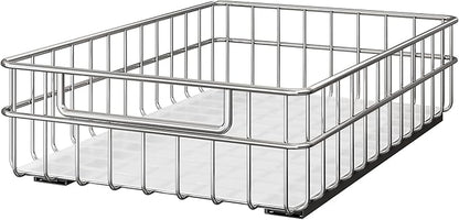 Stainless Steel Pull Out Cabinet Organizer(11.8"W x 16.5"D x 4.7"H)-1 Pack, Minimalist Design Frame, Full-Extension Slide Rails, Easy Installation for Pantry Organizers or Kitchen Cabinet Organizer