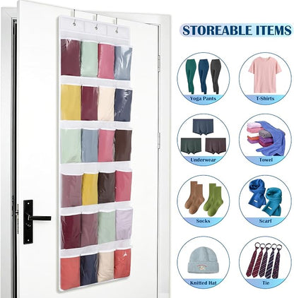 Legging Organizer for Closet，Hanging Yoga Legging Storage with 24 Pockets for Yoga Pants, Tank Top (White)