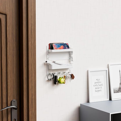 Yieach Bedside Wall Organizer for Dorm Bed,Rv,Small Room and Nightstand,Wall Mounted Floating Shelves and Bedside Shelf for Remote,Phone Holder,Charging Shelf,Cute Bedroom Decor for College Girl,White