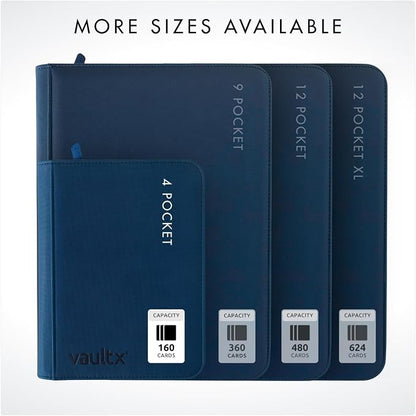 Vault X 4 Pocket Zip Binder, 160 Cards, Exo-Tec Material, 20 Side-Loading Pages (Blue)