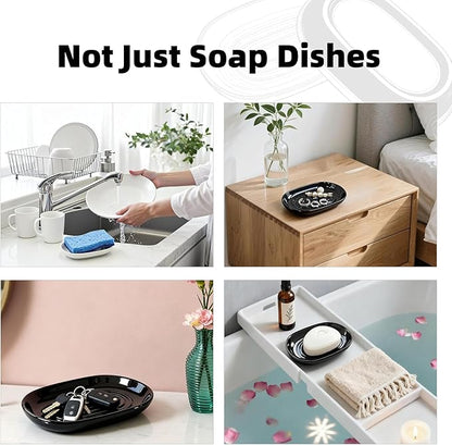 Ceramic Soap Dish for Bath Sink- Modern White Bar Soap Holder for Shower - Easy to Clean Multi-Purpose Oval Soap Dishes for Soap Bar, Sponges, Jewelry, Small Items | Fits Bathroom & Kitchen
