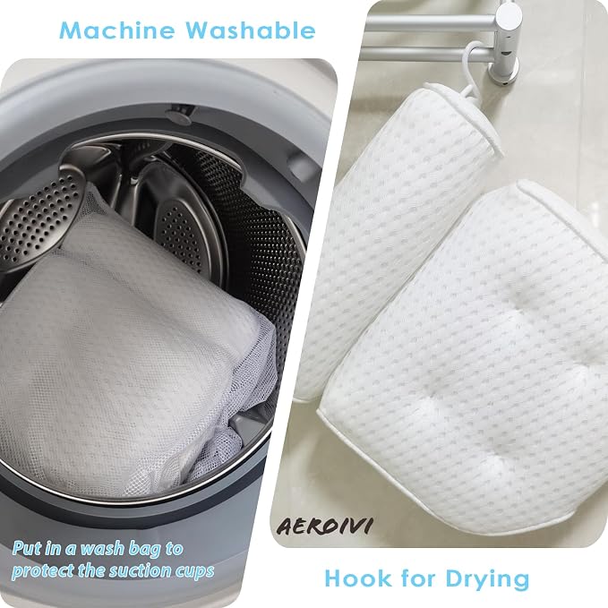 AEROiVi Luxury Bath Pillows for Tub，Bath Pillow with Laundry Bag Bathtub Pillows for Head and Neck Support Bath Cushion Made from Soft Spacer Mesh Material with Suction Cups