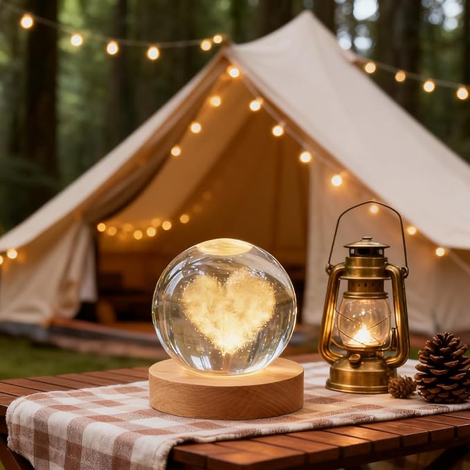 3D Heart Love Crystal Ball, 2.4 inch Valentines Day Decoration Quartz Glass Ball, Lovely Sphere Light Crystal Display Cute Sculpture Home Decor Gifts for Mom Women Grils Friends Office Table