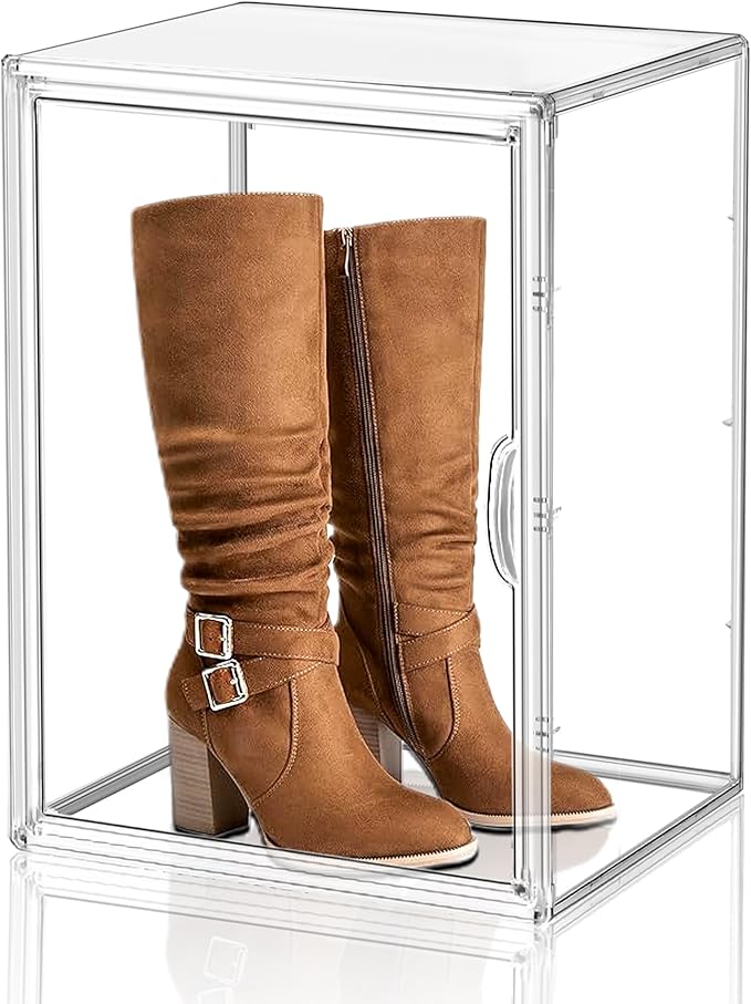 XX-Large Tall Boot Storage Organizer 11.4'' x 9.8'' x 15.3 '' Clear Acrylic Handbag Display Case Plastic Purse Display Organizer for Closet Storage Box for Shoes,Backpack,Collectibles,1 Pack