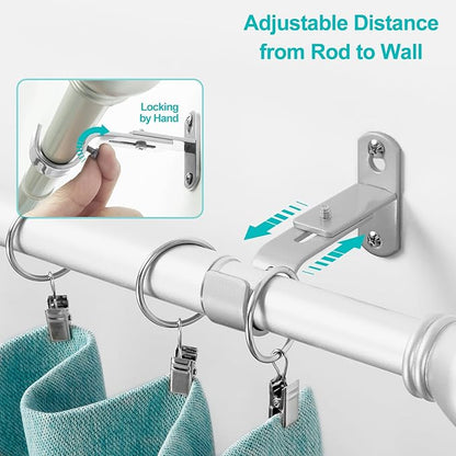 Adjustable Curtain Rod Brackets, Metal Window Drapery Rod Hanger Holders Hooks for 1 inch Rods (Satin Silver, Set of 3)