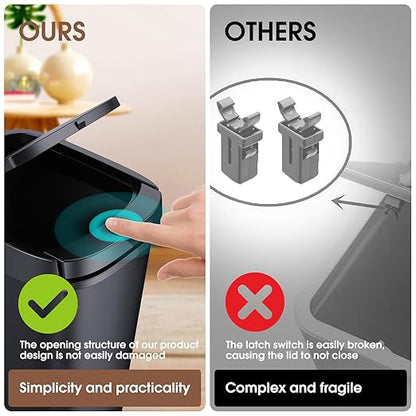 CEROELDA 3 Pack Slim Bathroom Trash Can, 10L/2.6 Gal with Press Top and Pop-up Lid, Plastic Wastebasket for Toilet, Office, Bedroom (Black)