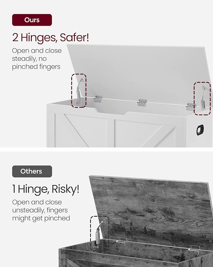 VASAGLE Storage Chest, Storage Trunk with 2 Safety Hinges, Storage Bench, Shoe Bench, Farmhouse Style, 15.7 x 39.4 x 18.1 Inches, for Entryway, Bedroom, Living Room, Cloud White ULSB060T14