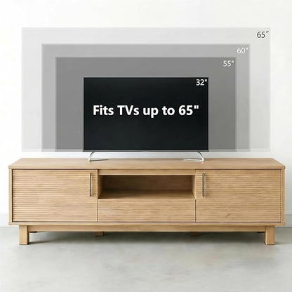 Amada 58" TV Stand for TVs up to 65 Inch, 58 Inch Fluted Entertainment Center with Storage Cabinets and Drawer, Mid Century Modern TV Console Table for Living Room & Bedroom, Natural Oak