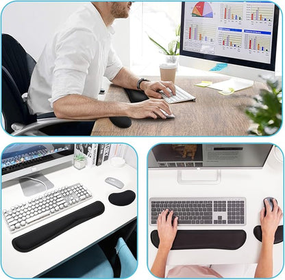 MXCOIRTP Keyboard Wrist Rest Pad, Ergonomic Memory Foam Set Wrist Cushion Support for Easy Typing & Pain Relief, Mouse Wrist Pad, Anti-Slip Wrist Support for Gaming, Computer, Laptop, Office -Black