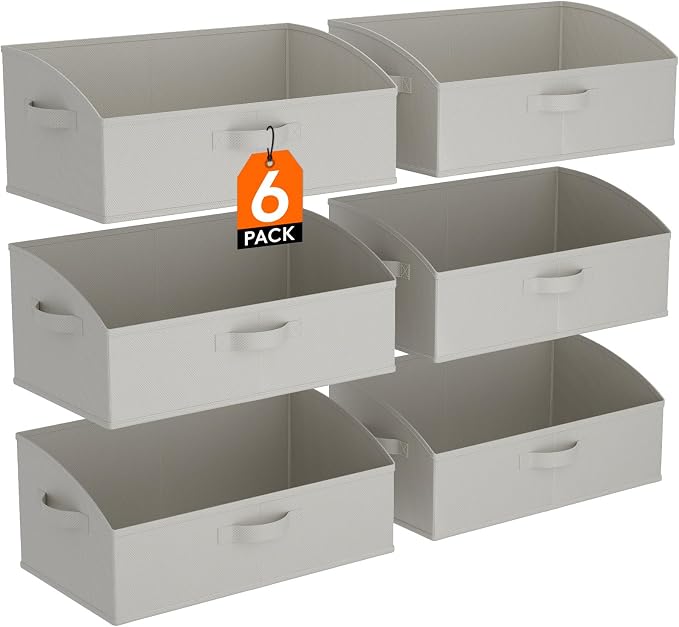 Lifewit Extra Large Trapezoid Closet Storage Bins for Shelf, 6 Packs Non-woven Closet Organizer Baskets with Handles, Foldable Clothes Containers Boxes for Clothing, Book, Purse, 23L, Light Gray