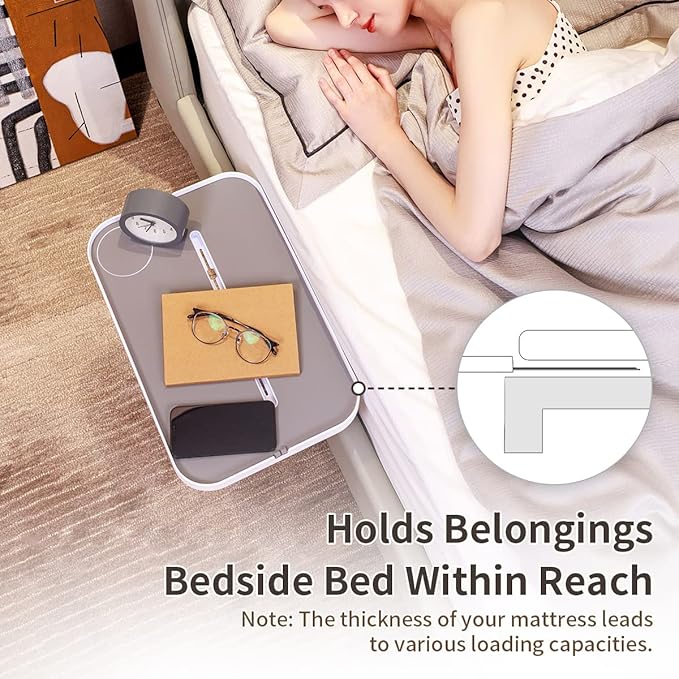 KIWIFOTOS 17" Bedside Shelf for Bed Bedside Table Under Mattress Nightstand Organizer Bedside Storage Rack Bedside Tray for Box Spring/Plate/Platform/Dorm Bed