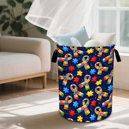 Autism Laundry Basket Waterproof Laundry Hamper Foldable Laundry Bag with Handles for Bedroom, Bathroom, Office, Clothes Storage