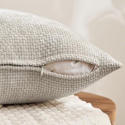 MIULEE Pack of 4 Halloween Couch Throw Pillow Covers 16x16 Inch Neutral Cream/Grey Soft Decorative Chenille Pillow Covers Farmhouse Accent Cushion Covers for Boho Home Decor Sofa Bedroom Living Room