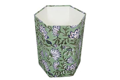3.3 Gallon Cotton Hand Block Printed Paper Waste Basket |Small Decorative Trash Can for Housewarming Gifts in Living Room, Bedroom, Bathroom | Eco-Friendly, Plastic-Free (1, L Green Blue FLOWAR)