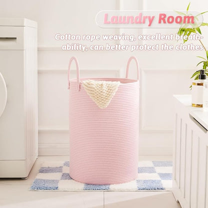 Artfeel Laundry Basket,Woven Cotton Rope Laundry Hamper,80L for Decorative Storage of Dirty Clothes,Toys and Blankets in Bathroom,Baby Room and Living Room