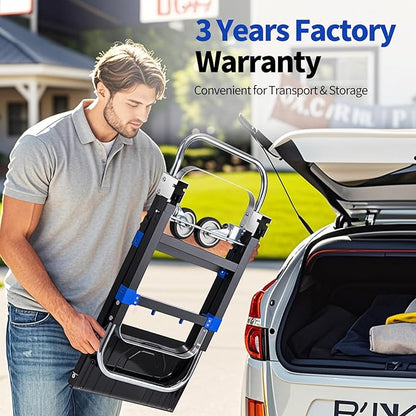 Leomru Pro 3 in 1 Aluminium Hand Truck 660lbs Capacity, Heavy Duty Convertible Hand Truck Dolly W/ 4 Rubber Wheels, Foldable Dolly Cart Collapsible Trolley for Warehouse Home Moving