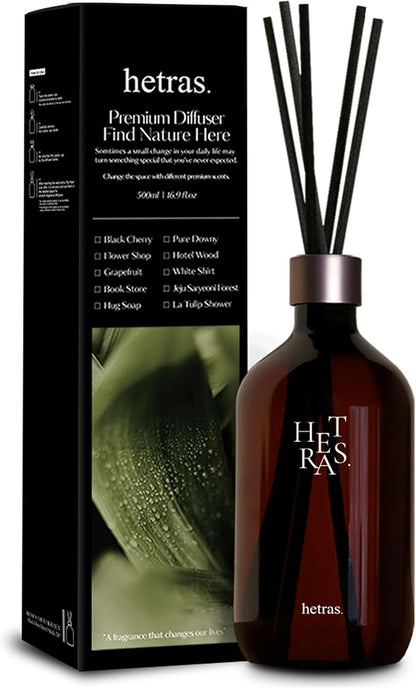 hetras Premium Reed Diffuser Set 16.9 fl.oz. 1 Pack | White Shirt - Clean Linen Scent | Long-Lasting Luxury Fragrance with 10 Reed Sticks for Home & Office | Gifts for Loved One